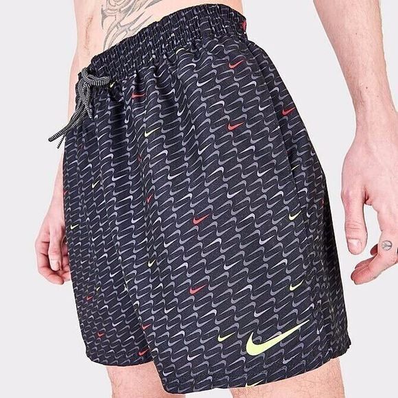 Nike NESSC485-001 Men's Sz 2XL Black Swoosh All-Over Print 5" Swim Shorts - Picture 10 of 10